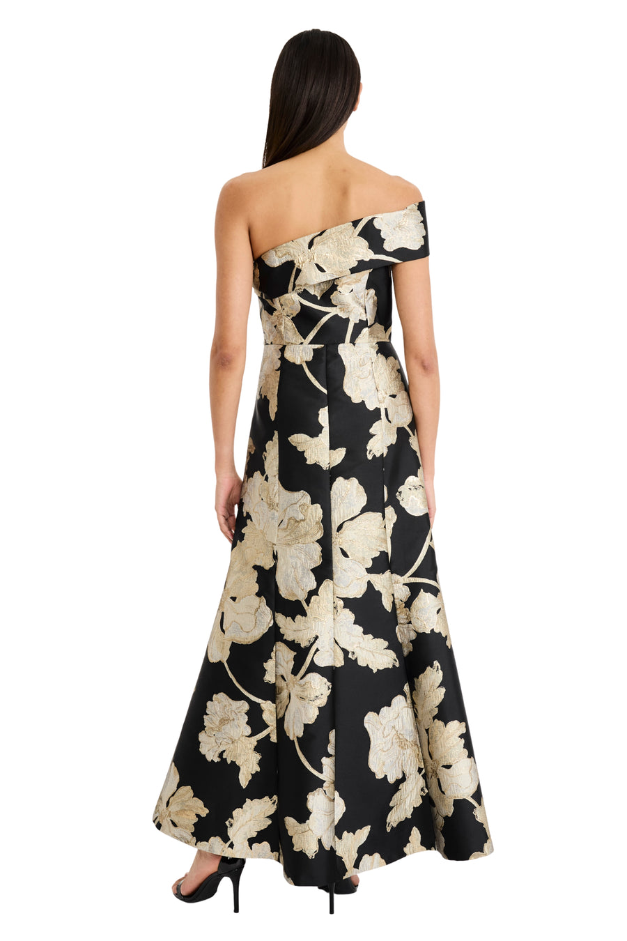 Reya Off the Shoulder Gown in Metallic Floral Jacquard
