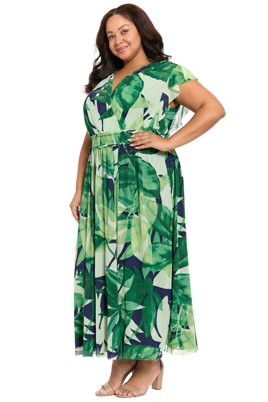 Cassiopeia  V-Neck Tiered Mesh Maxi