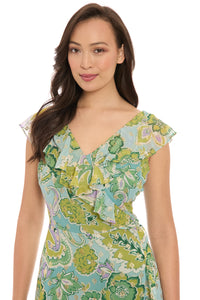 Alessandra Ruffle Faux Wrap Dress in Jacobean Flow - FINAL SALE