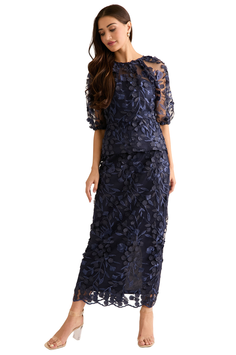 Marigold Textured 3D Embroidered A-Line Skirt