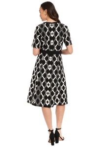 Enola Geometric Print Belted Midi Dress