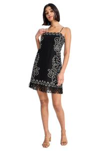 Christian Linen Embroidered Mini with Fringe
