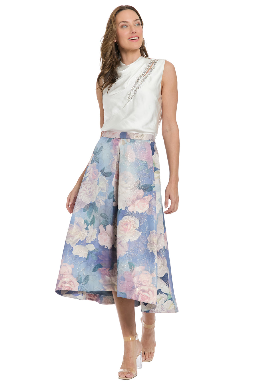 Gramercy Pleated Skirt in Metallic Jacquard skirt