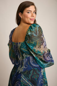 Kristin 3/4 Puff Sleeve Midi in Paisley Chiffon