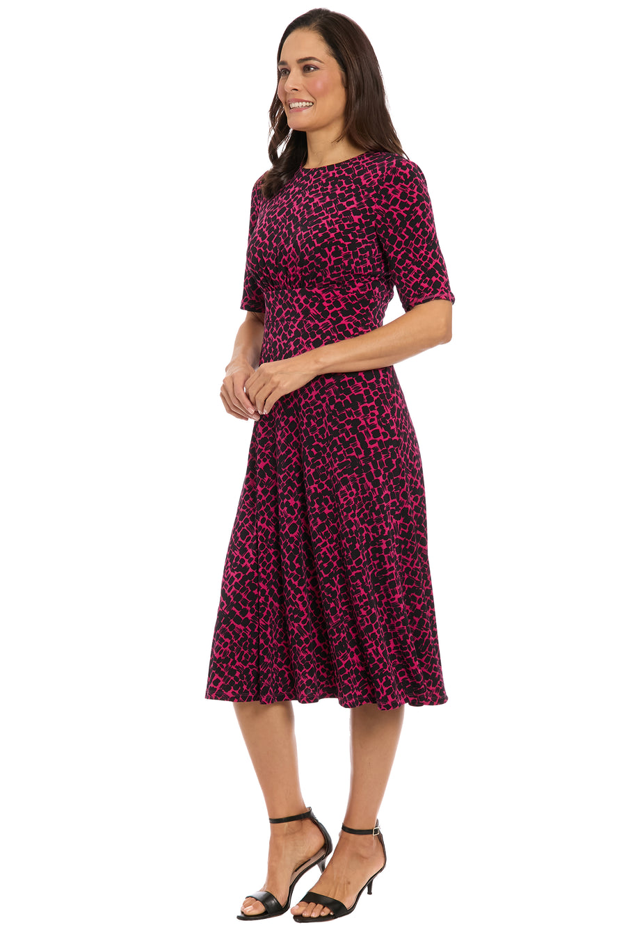 Ayanna Inset Waist Dress in Diagonal Bricks