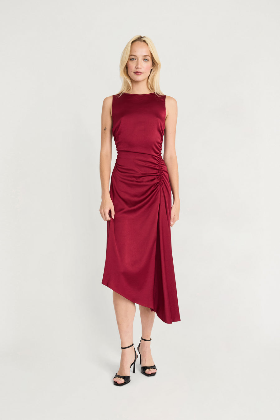 maggy london dress Luxely Women's Ruched Asymmetrical Midi Dress - Tea
