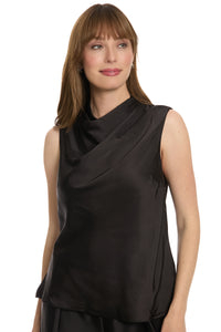 Nica Draped Mock Neck Satin Top