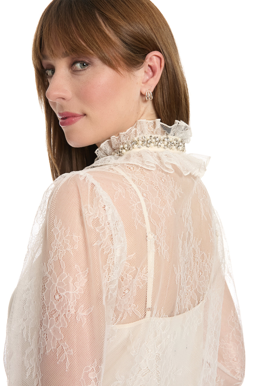 Monty Sheer Top Embellished Lace Ruffle