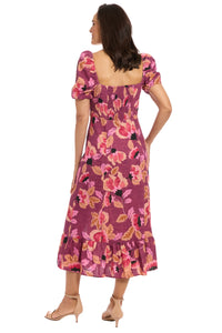 Kristin in Texture Floral Midi Puff Sleeve Dress