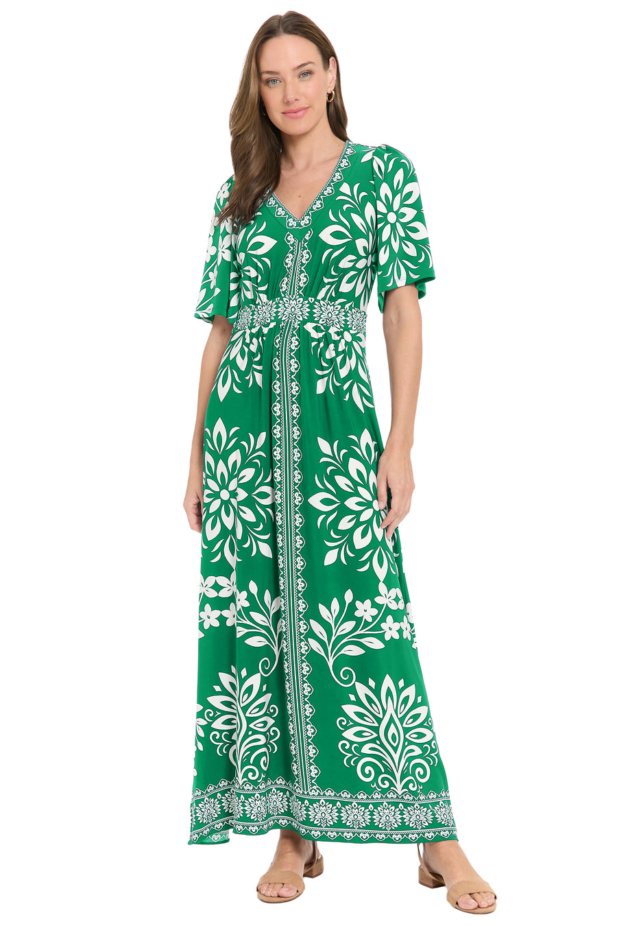 McKay Flutter Sleeve Maxi in Floral Medallion A-Line | London Times Maggy London McKay Flutter Sleeve Maxi in Floral Medallion A-Line | London Times Maggy London