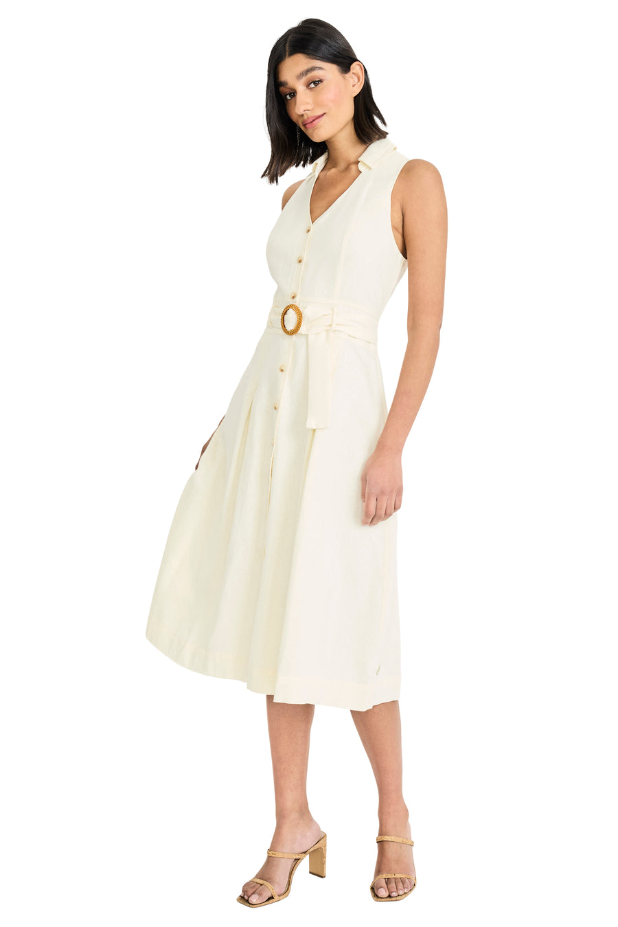 Maggy London Women's V-Neck Collared Midi Dress - WINTER White - Size 8 Maggy London Women's V-Neck Collared Midi Dress - WINTER White - Size 8