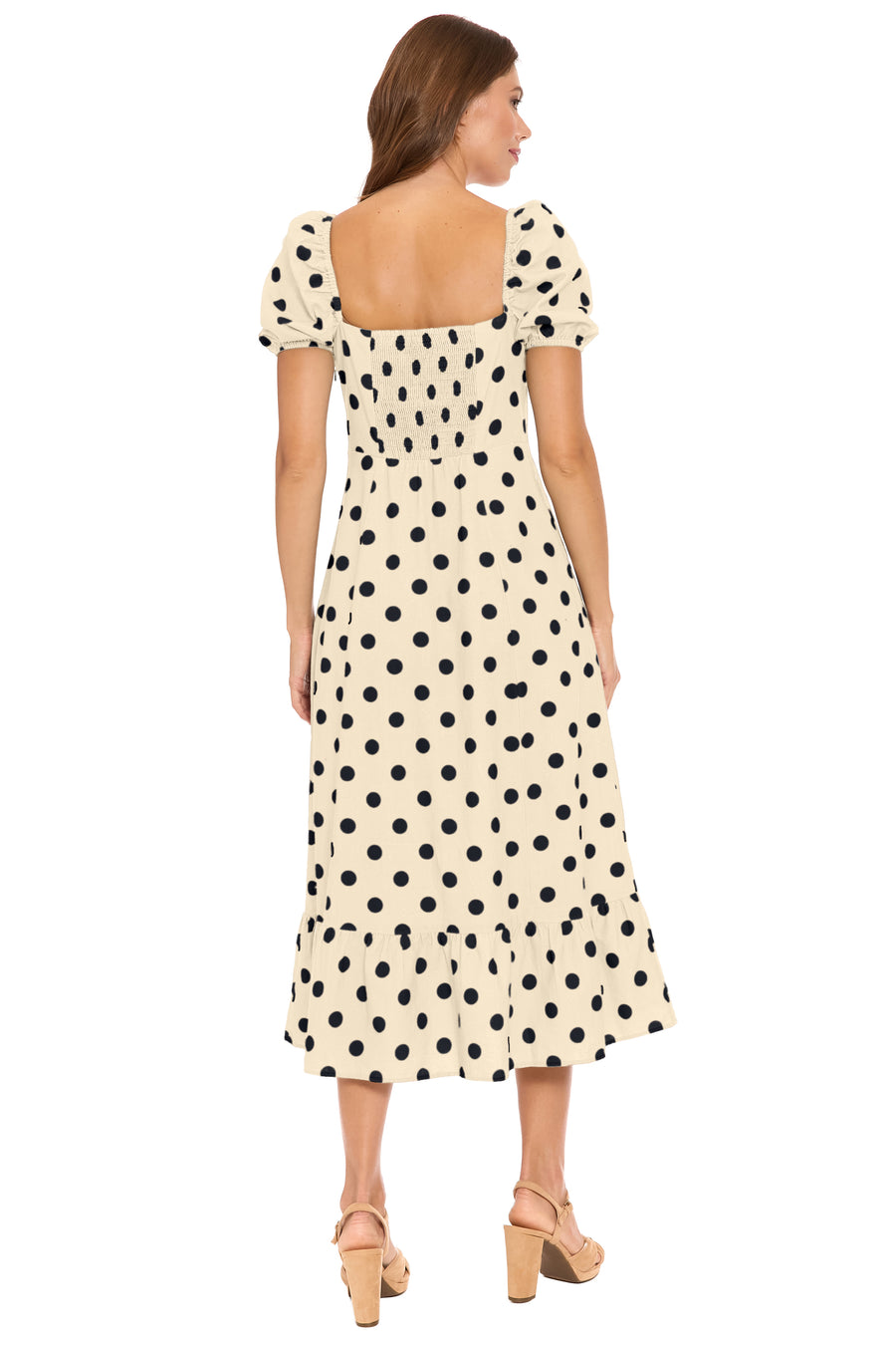 Kristin Puff Sleeve Midi in Quarter Dots