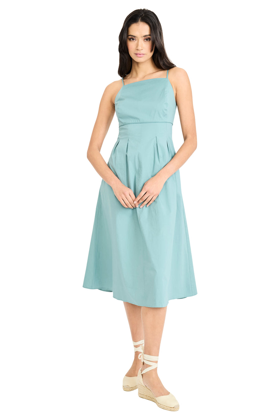 cotton spaghetti strap midi dress Hinvhai Women's Cotton Linen Square Neck Spaghetti Strap Midi Dress Button Front Casual Summer ALine Dress with Pockets Army Green L(l), Size: Large
