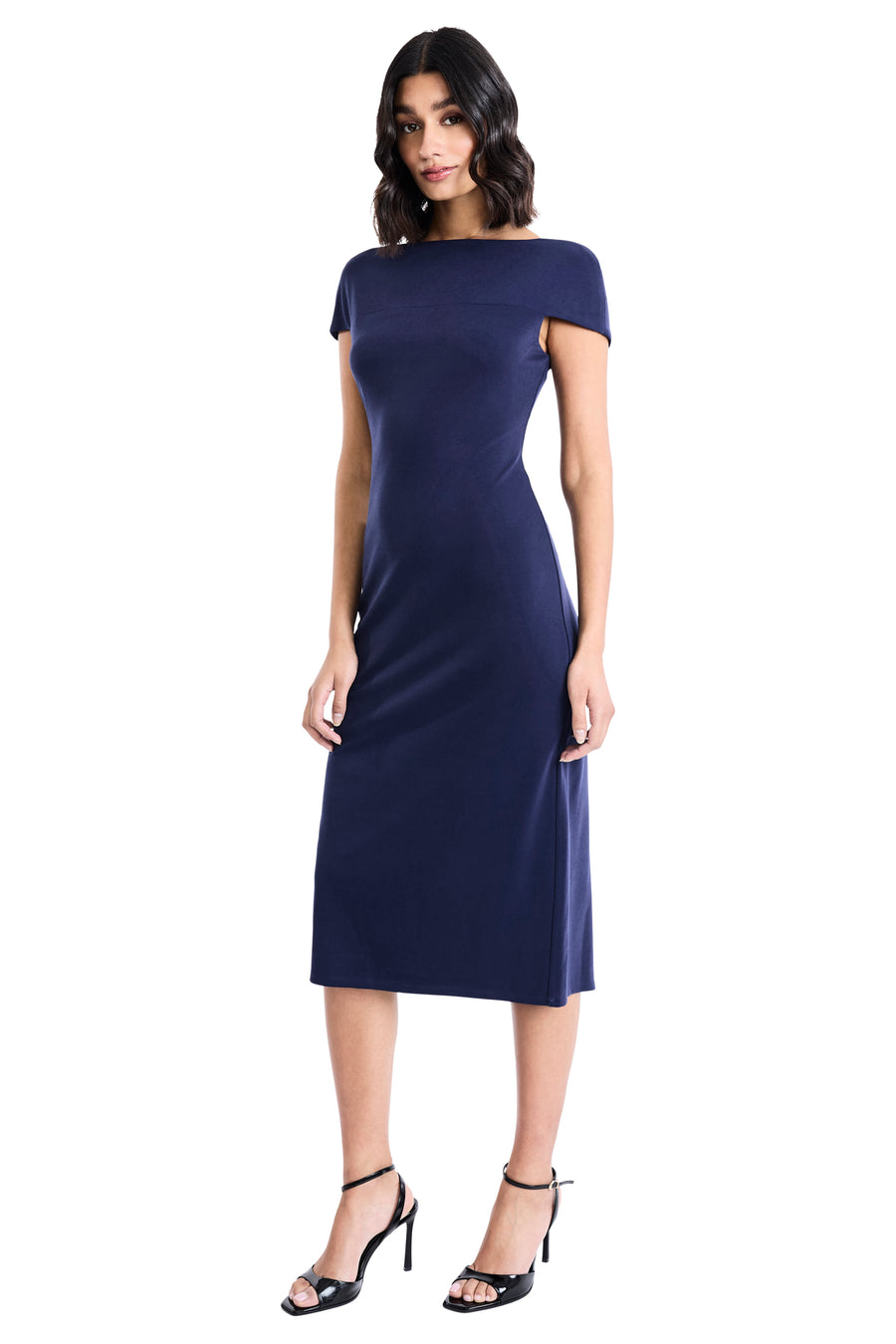Krista Fitted Midi Dress Sheath Short Sleeve | Maggy London EVENING BLUE / Standard / 12 Krista Fitted Midi Dress Sheath Short Sleeve | Maggy London EVENING BLUE / Standard / 12