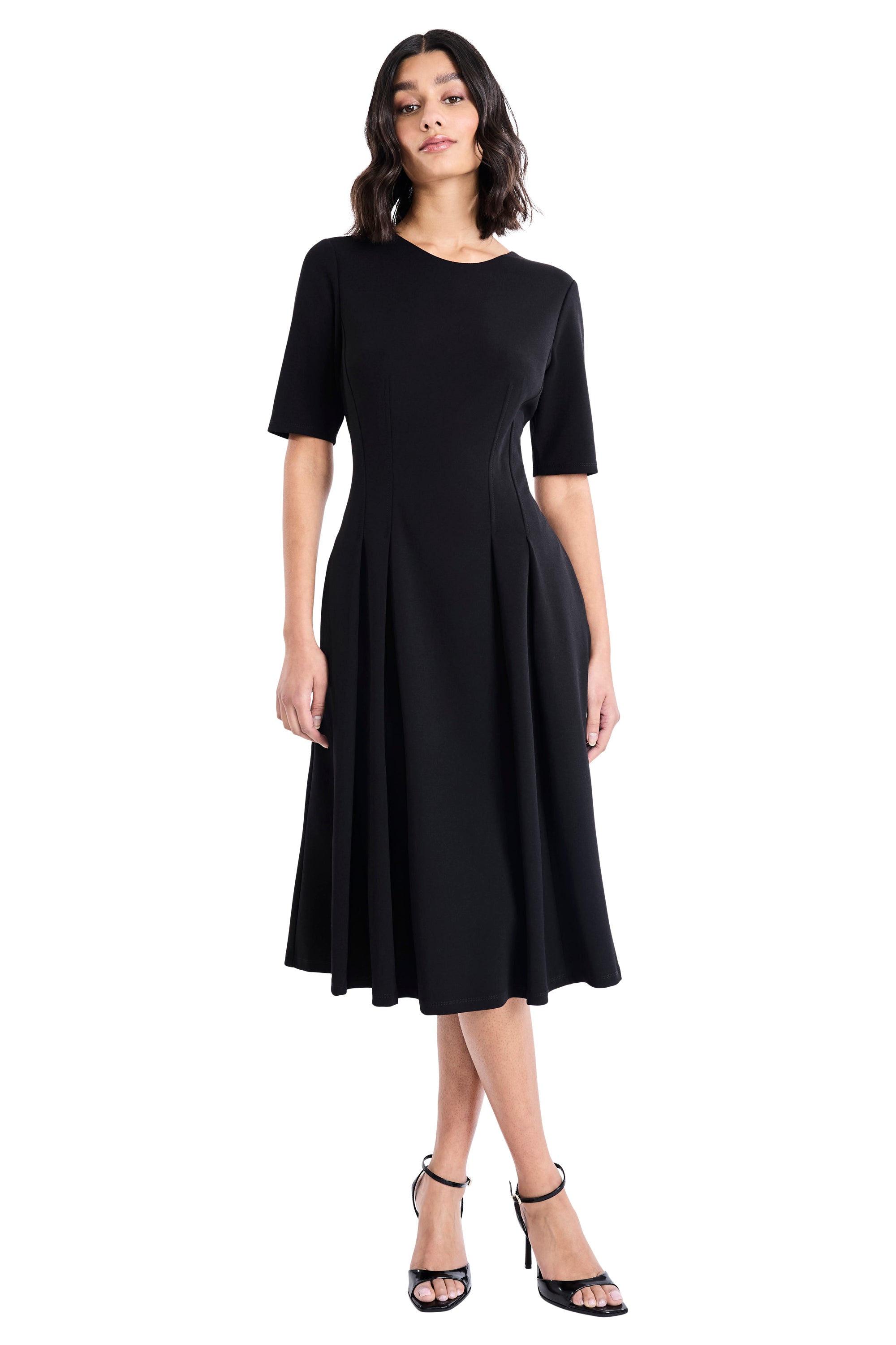Tresa Below the Knee A-Line Dress Short Sleeve Midi | Maggy London