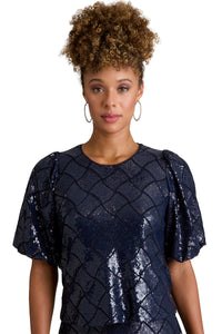 Bryant Jewel Neck Bubble Sleeve Top top
