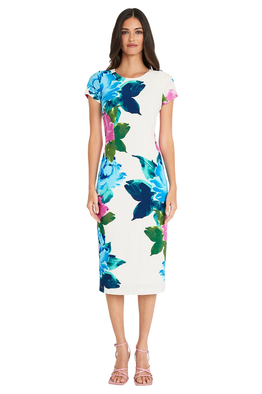 Maggy London Women's Floral-print Bodycon Dress - White Coral Pink - Size 6 Maggy London Women's Floral-print Bodycon Dress - White Coral Pink - Size 6