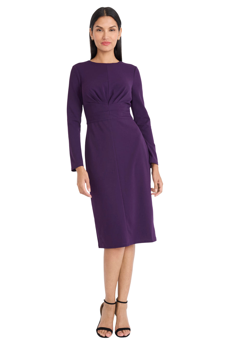purple knee length dress LONG SLEEVE SKIRT WITH CENTER GATHERING DETAIL – Maggy London