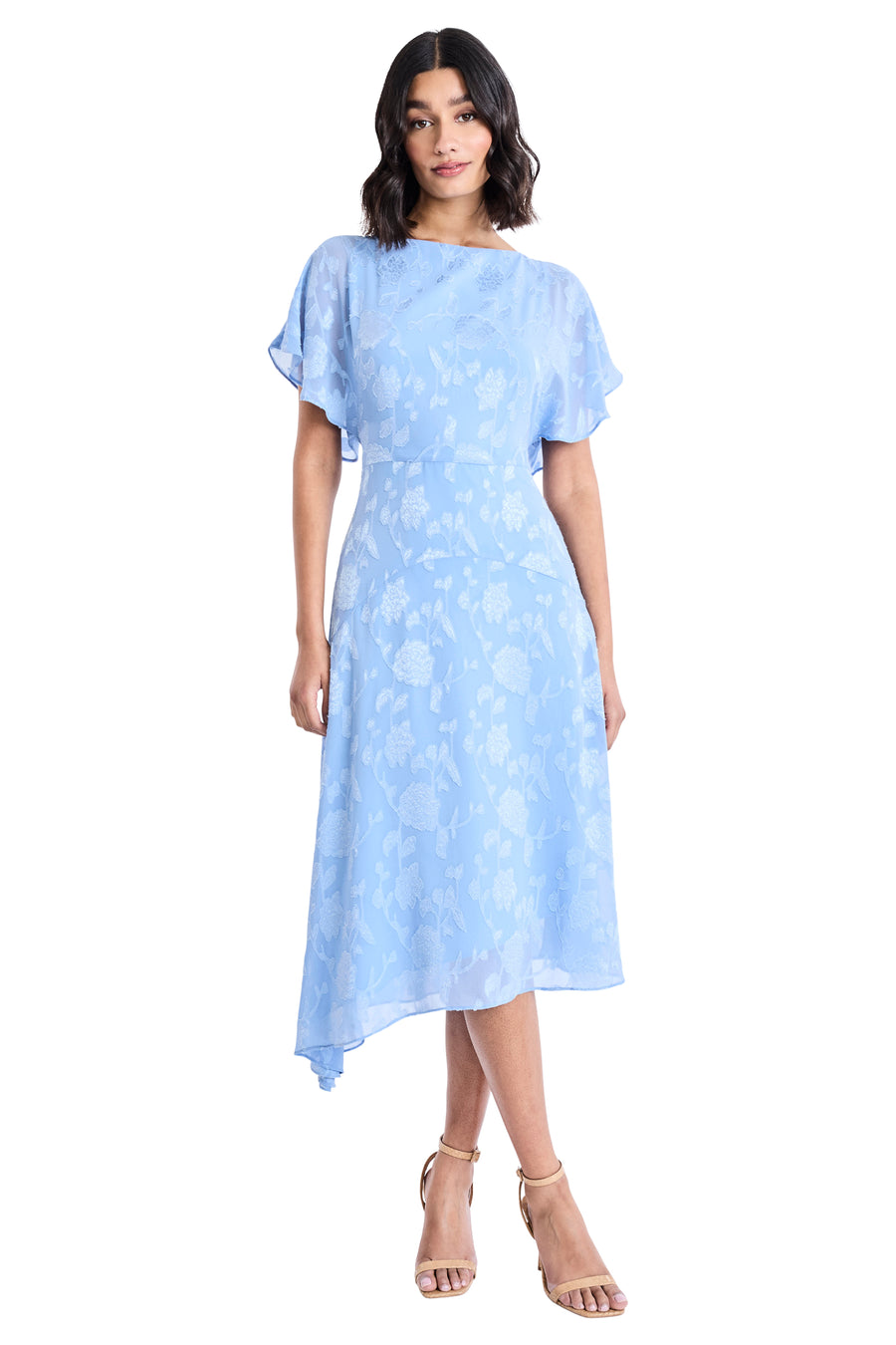 Maggy London Floral Jacquard Asymmetric Midi Dress in Azurine at Nordstrom, Size 18W Maggy London Floral Jacquard Asymmetric Midi Dress in Azurine at Nordstrom, Size 18W
