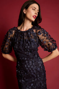 Marigold Textured 3D Embroidered Puff Sleeve Maxi