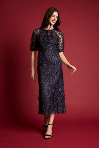 Marigold Textured 3D Embroidered Puff Sleeve Maxi