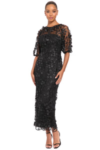 Marigold Dress Textured 3D Embroidered Midi