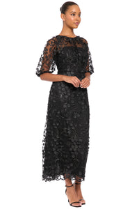 Marigold Dress Textured 3D Embroidered Midi