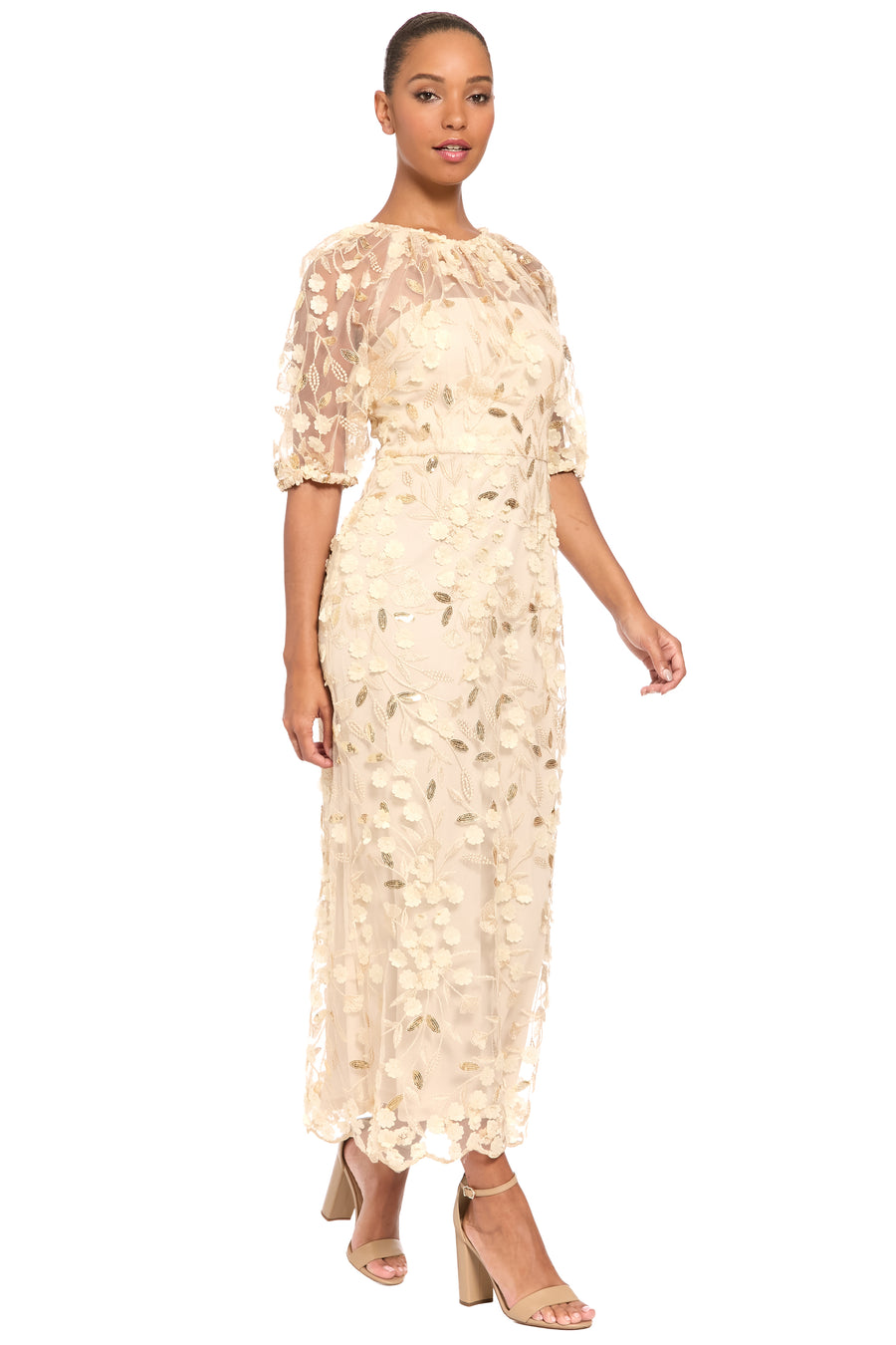 Marigold Dress Textured 3D Embroidered Midi