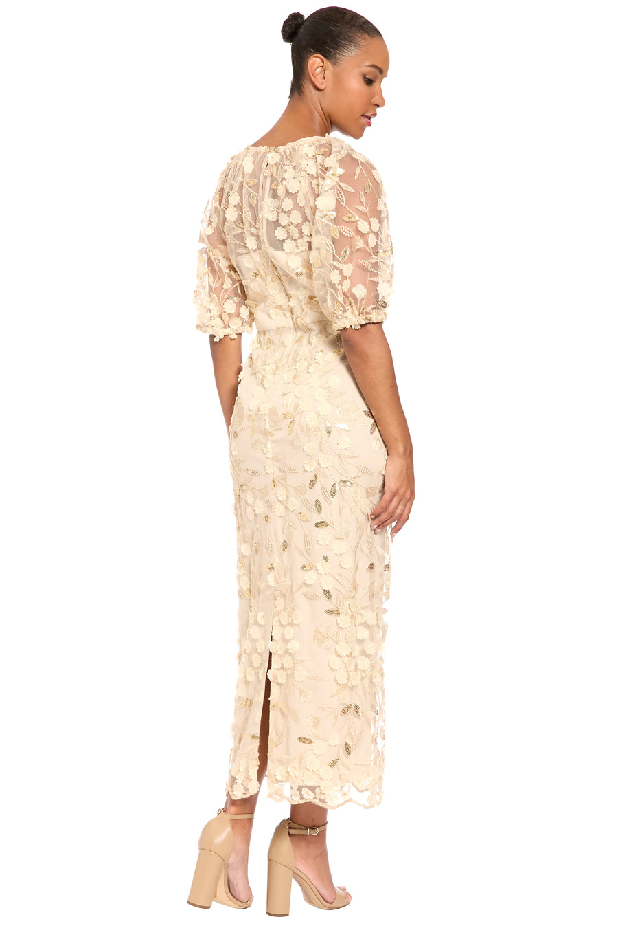 Marigold Dress Textured 3D Embroidered Midi