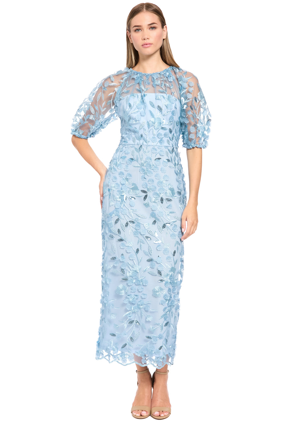 Marigold Dress Textured 3D Embroidered Midi