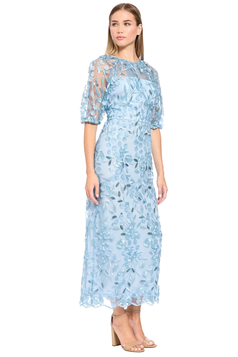 Marigold Dress Textured 3D Embroidered Midi