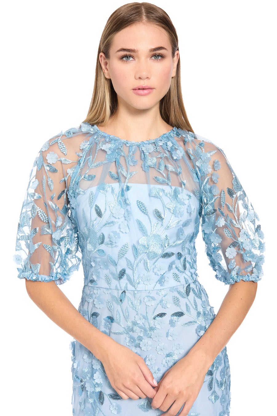 Marigold Dress Textured 3D Embroidered Midi