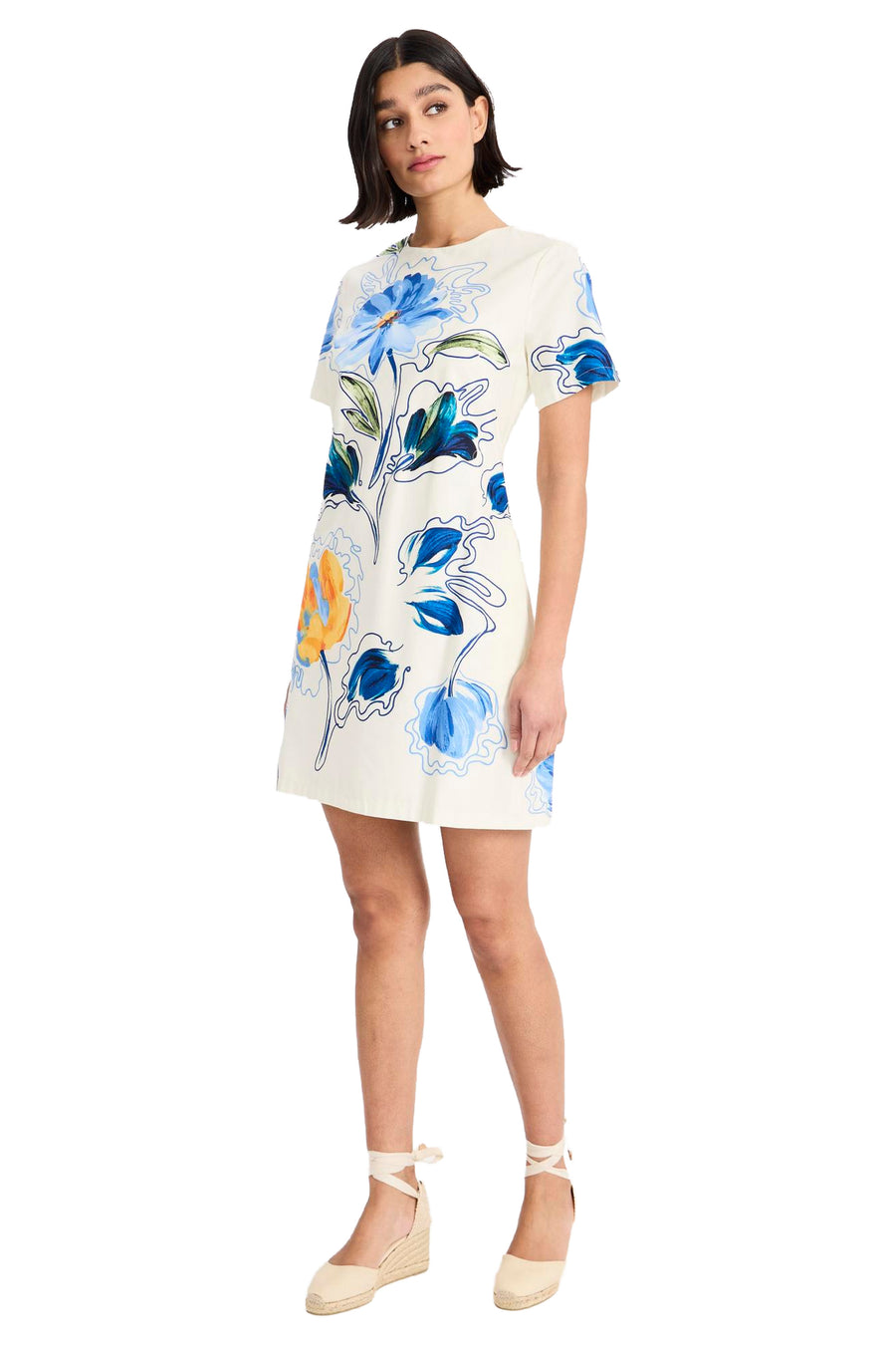 Maggy London Floral Printed Short Dress, Size 18W, Ivory/Pink