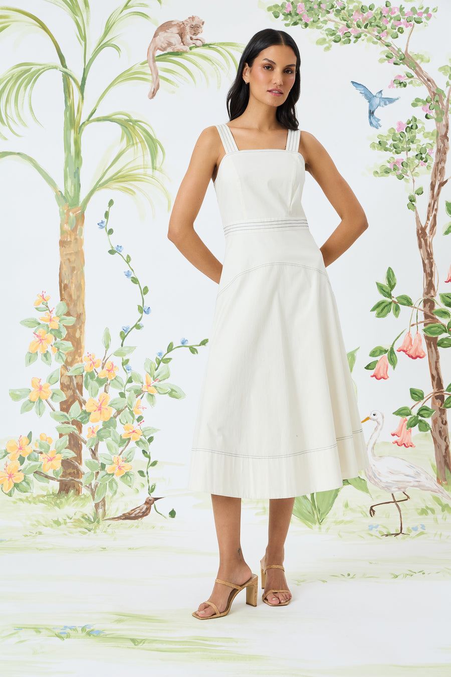 Anika Cotton Topstitch Midi Fit & Flare