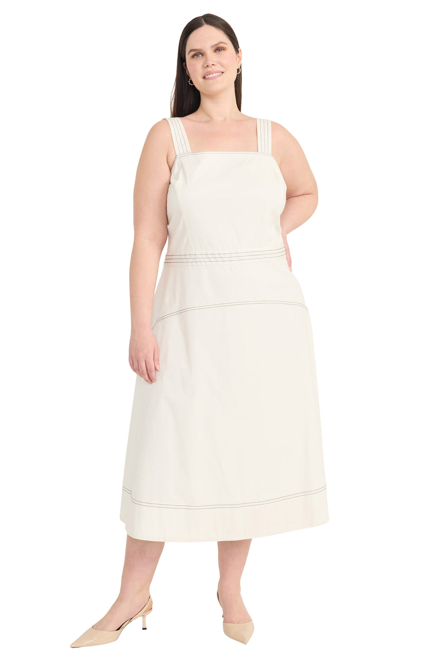 Anika Cotton Topstitch Midi Fit & Flare