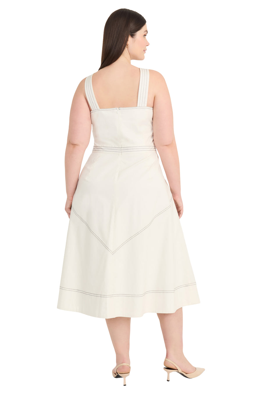 Anika Cotton Topstitch Midi Fit & Flare