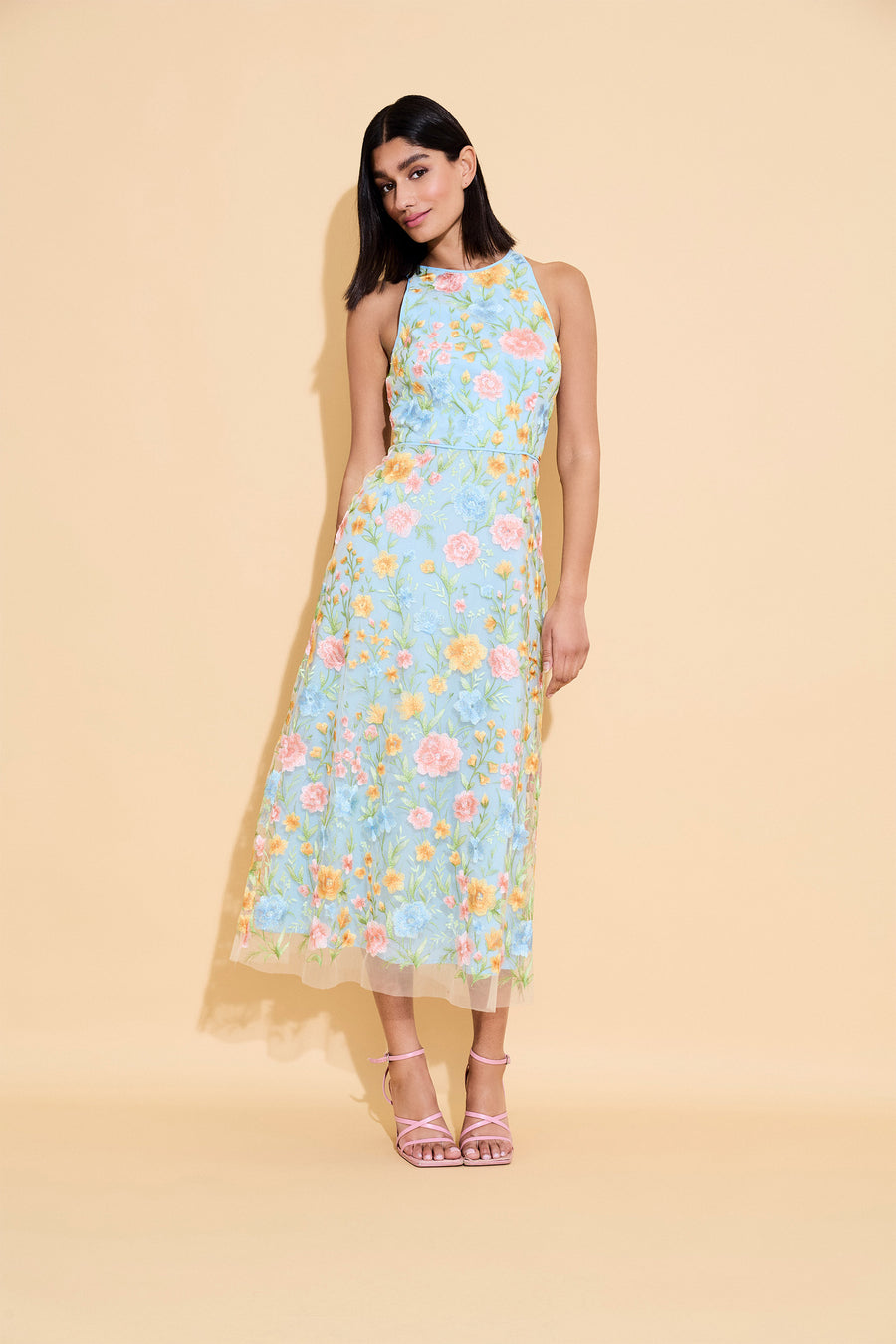 Constance Midi Sheath Dress in Bouquet Embroidery