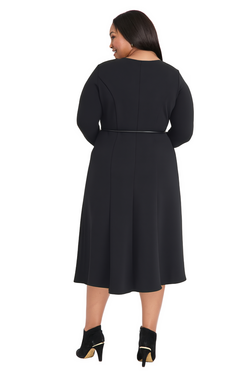 Maggy London Long Sleeve Midi Dress with Tie Be LT, Size 18W, Black Maggy London Long Sleeve Midi Dress with Tie Be LT, Size 18W, Black