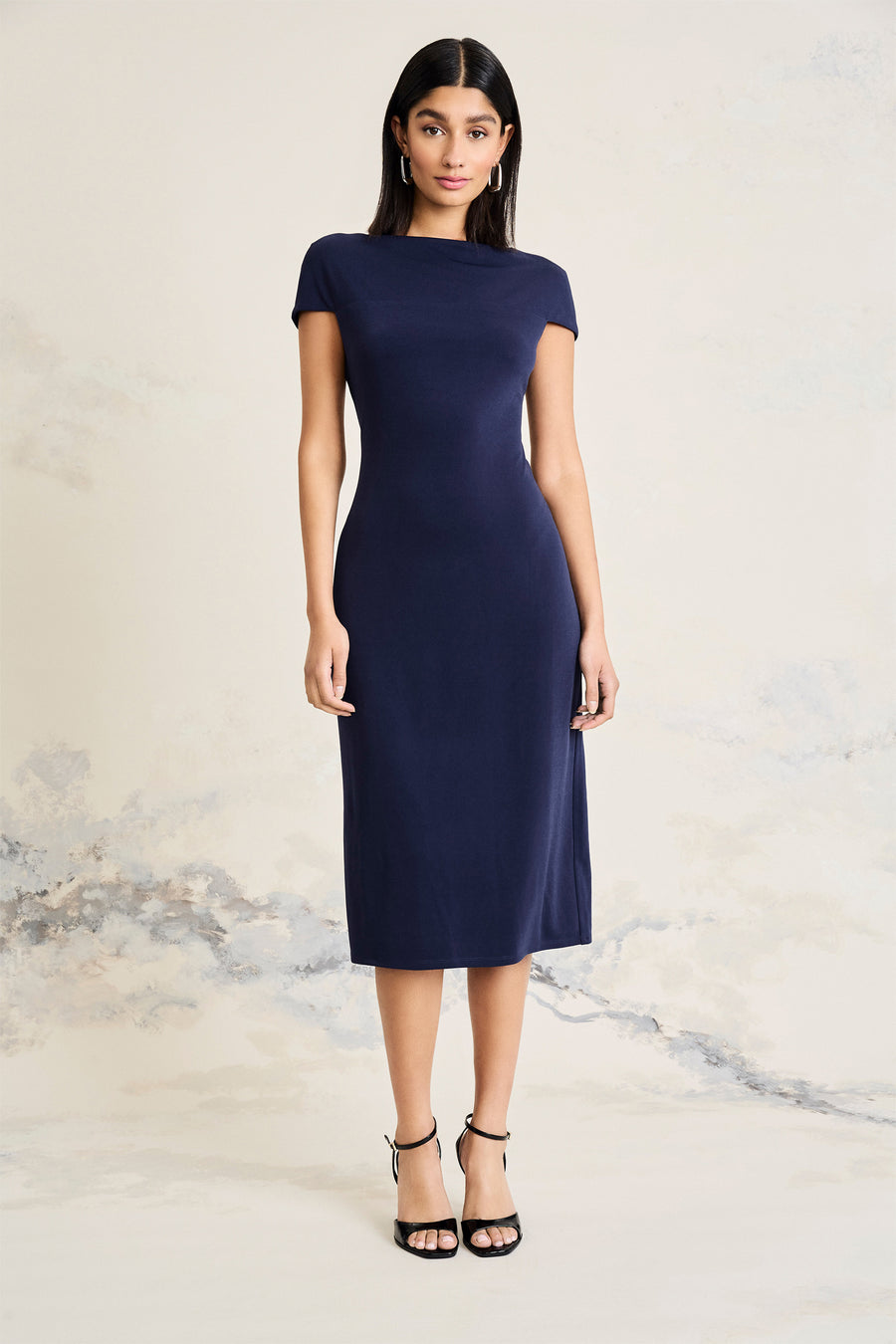 Krista Fitted Midi Dress Sheath Short Sleeve | Maggy London EVENING BLUE / Standard / 14 Krista Fitted Midi Dress Sheath Short Sleeve | Maggy London EVENING BLUE / Standard / 14