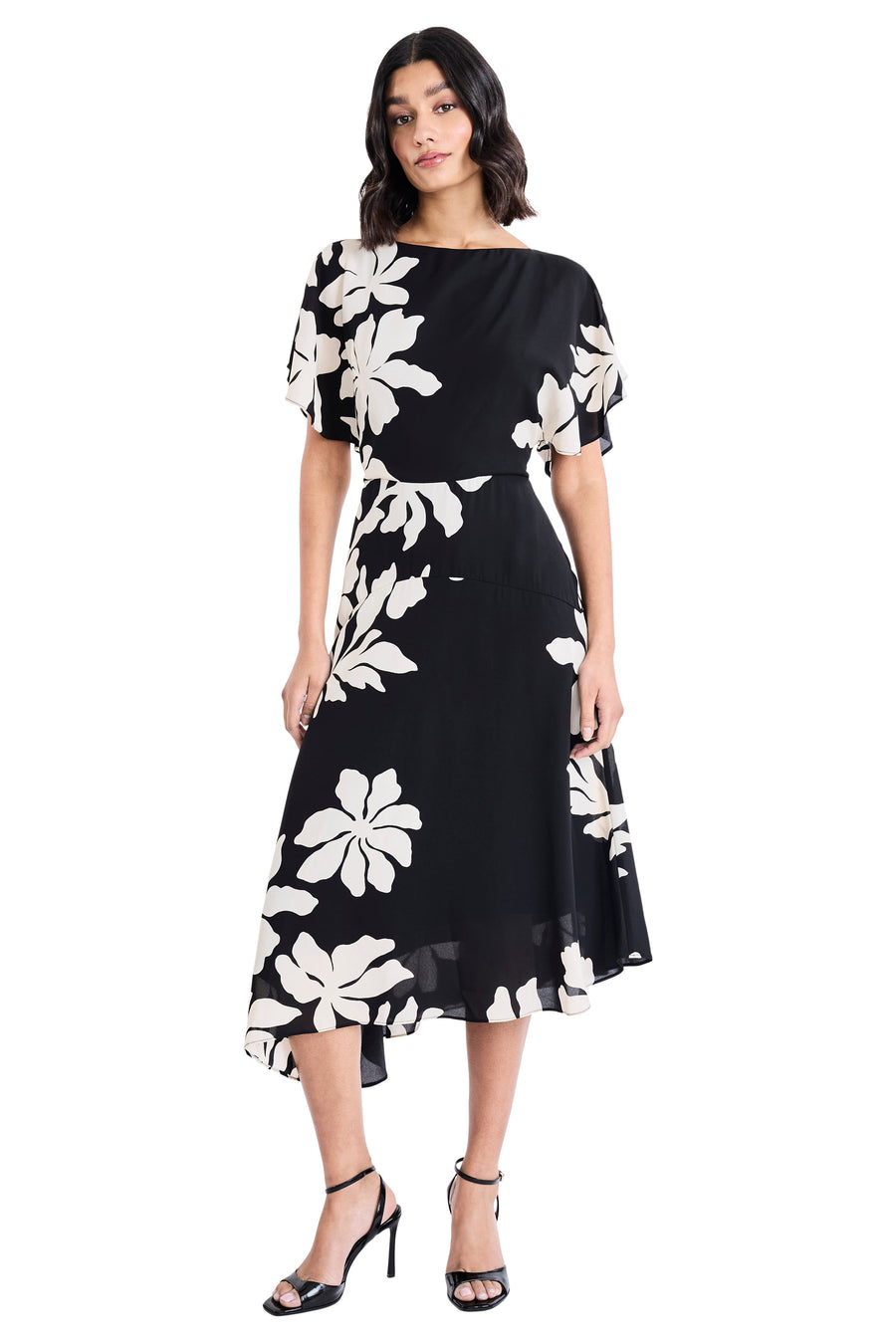 Sevyn Asymmetrical Midi in Printed Georgette