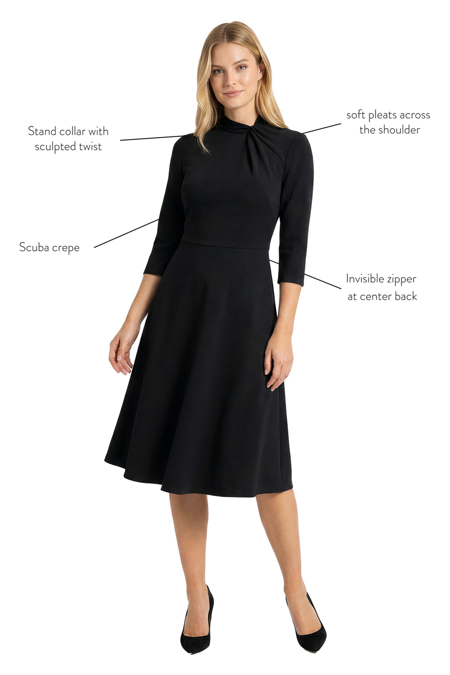 Theodora Twist Neck Fit-and-Flare Dress