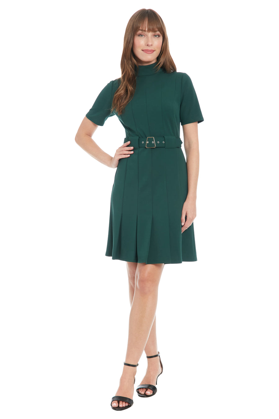Mock Neck Belted Pleated Dress Maggy London Mock Neck Belted Pleated Dress Maggy London