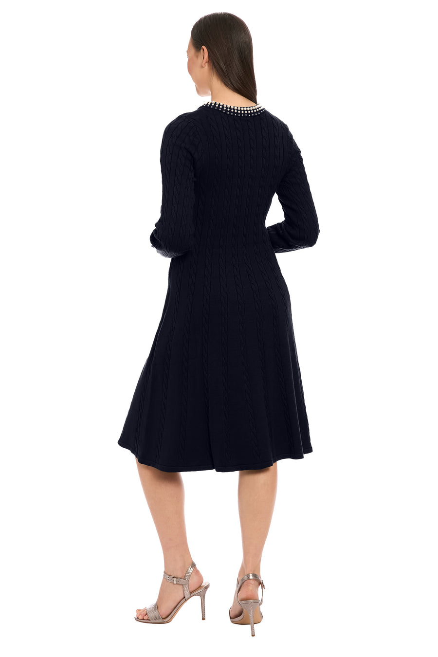 London Times Women's Pearl Neck Cable KNIT Sweater DRESS, Navy Blue, Medium London Times Women's Pearl Neck Cable KNIT Sweater DRESS, Navy Blue, Medium