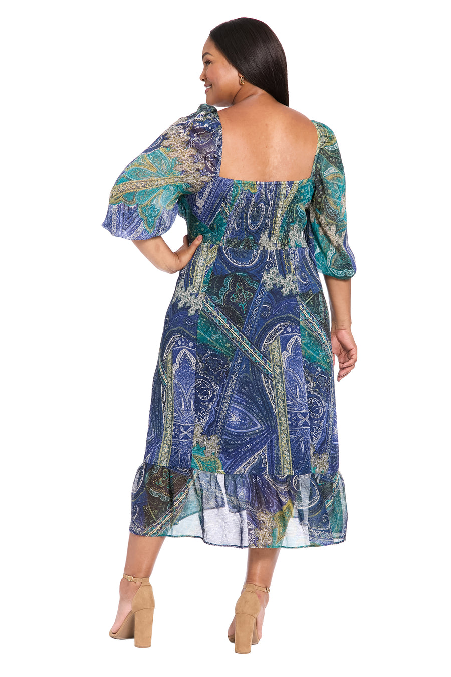 Kristin 3/4 Puff Sleeve Midi in Paisley Chiffon