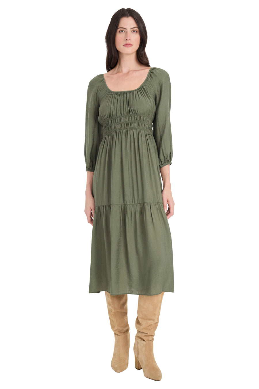 Lawrence Babydoll Smocked Midi Dress