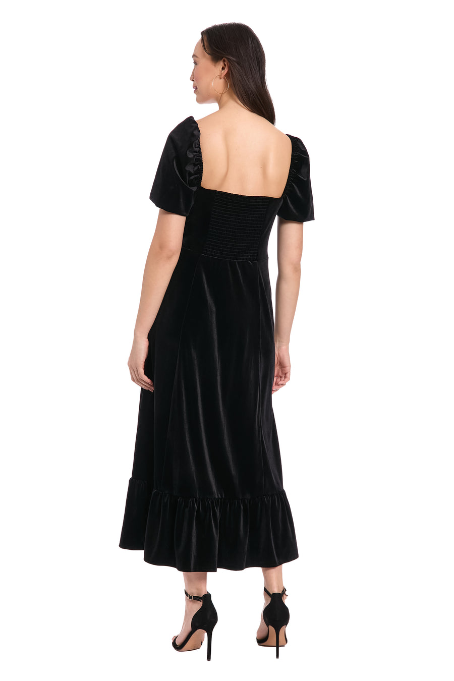short sleeve square neck velvet midi dress Short-Sleeve Square-Neck Velvet Midi Dress