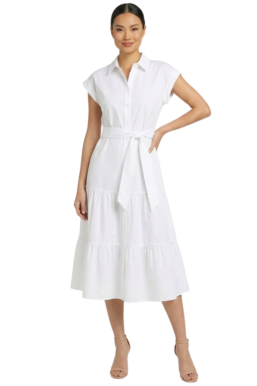 Dorinda Cotton Collared Midi Shirtdress Fit and Flare | Maggy London BRILLIANT White / Standard / 2 Dorinda Cotton Collared Midi Shirtdress Fit and Flare | Maggy London BRILLIANT White / Standard / 2