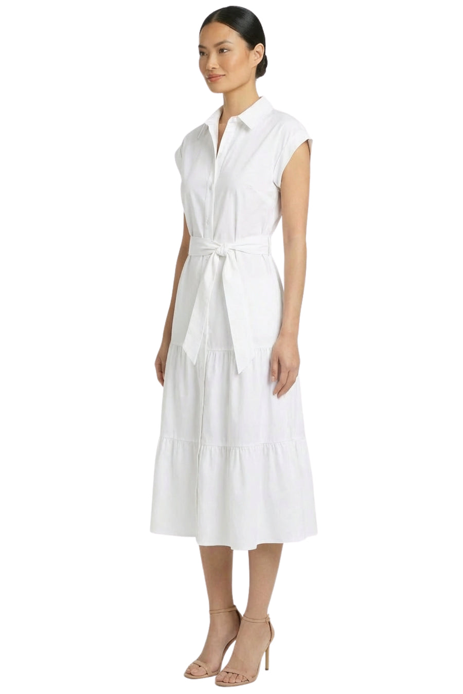 Dorinda Cotton Collared Midi Shirtdress Fit and Flare | Maggy London BRILLIANT White / Standard / 2 Dorinda Cotton Collared Midi Shirtdress Fit and Flare | Maggy London BRILLIANT White / Standard / 2