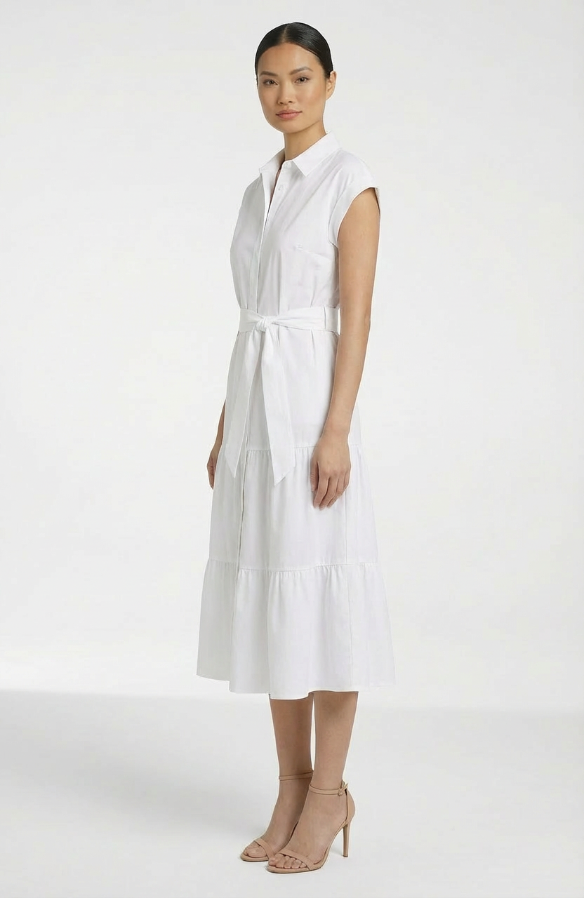 Dorinda Cotton Collared Midi Shirtdress