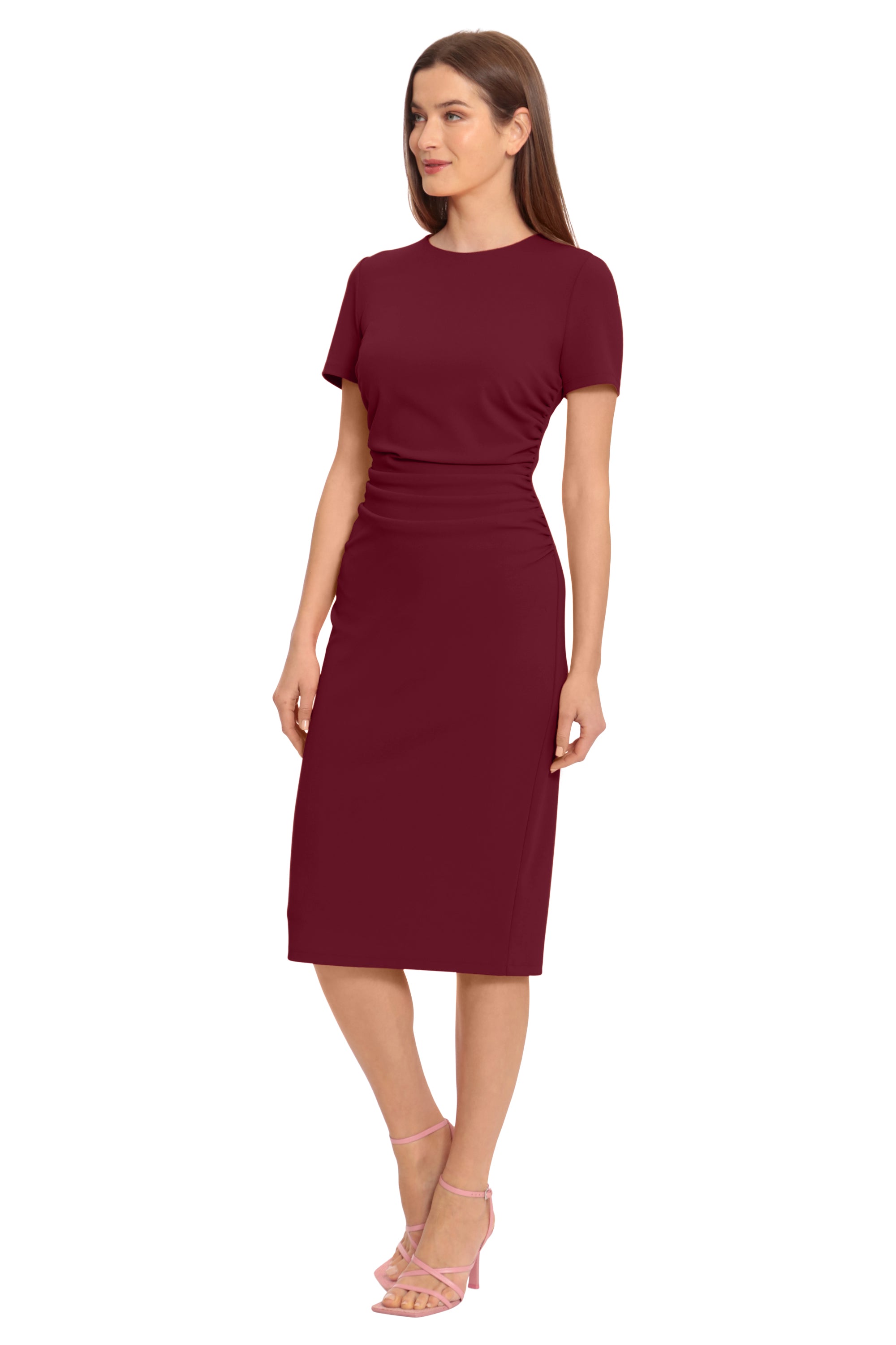 SHORT SLEEVE RUCHED MIDI DRESS – Maggy London